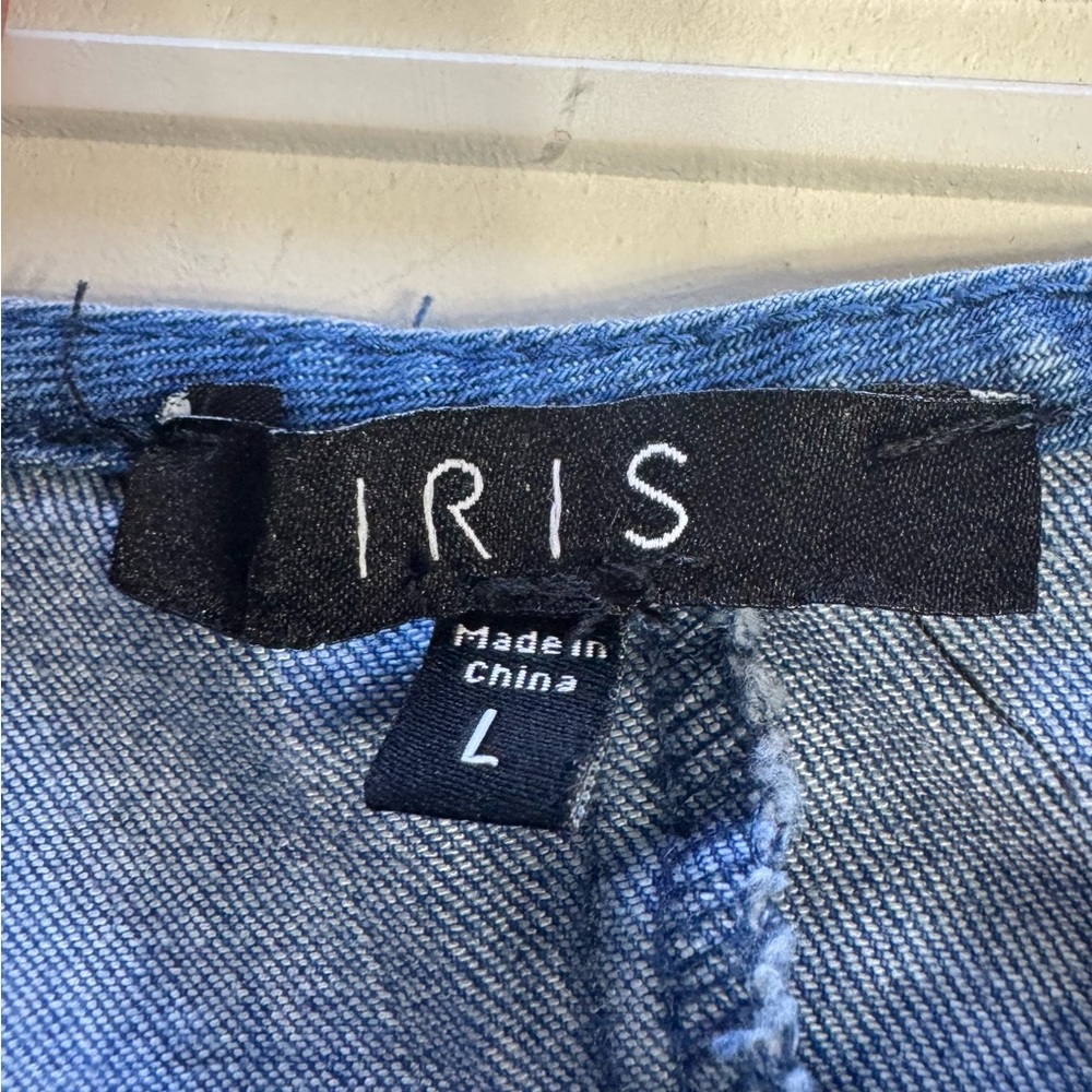 Iris Women’s Sz Large Blue Denim Bodycon Midi Dress Stretchy Cotton Blend - Picture 2 of 6
